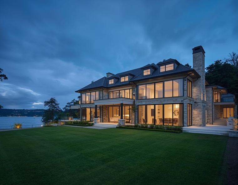 A glass and limestone residence overlooking Hillsborough Bay