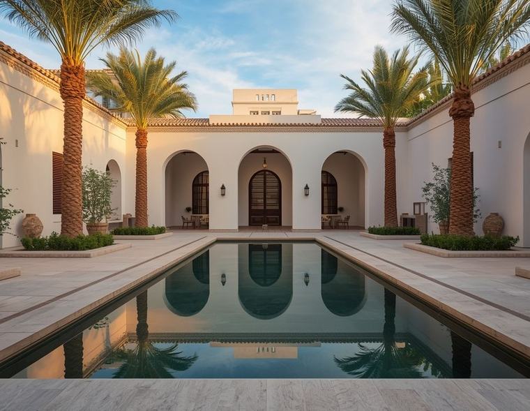 A courtyard villa with a reflecting pool on Davis Islands